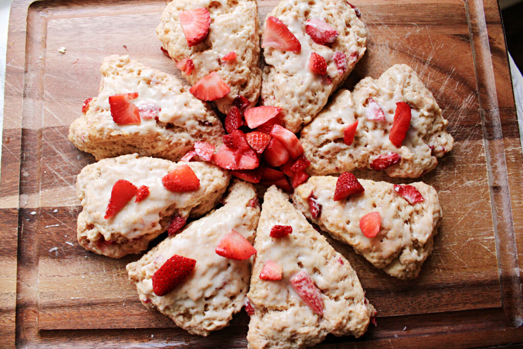 strawberry scones made with sourdough discard.