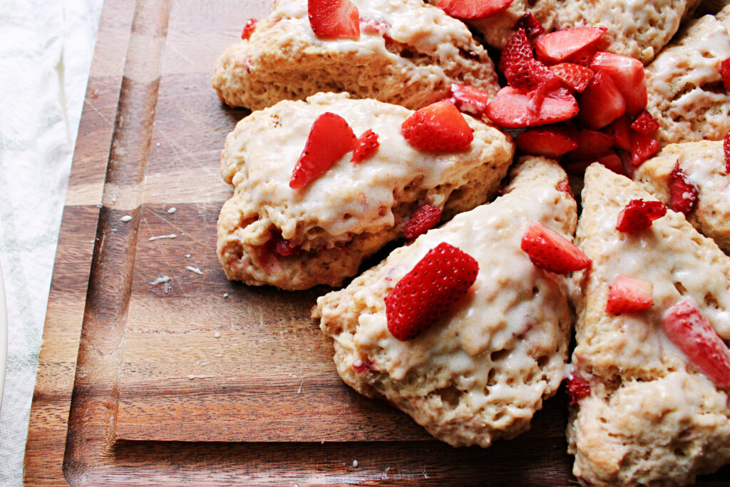 Strawberry scones made with sourdough discard.