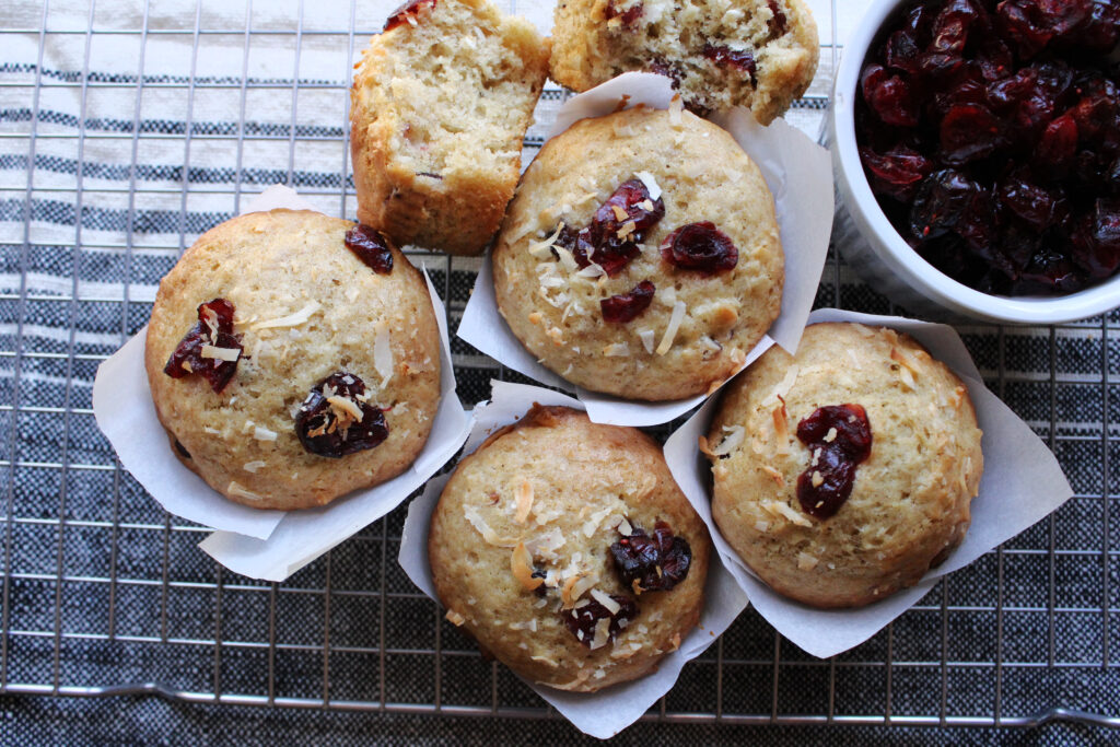 sourdough cranberry coconut muffins.