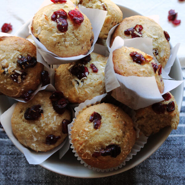 The Best Sourdough Discard Muffins with Cranberry and Coconut