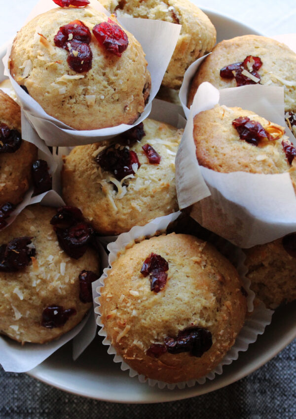 The Best Sourdough Discard Muffins with Cranberry and Coconut