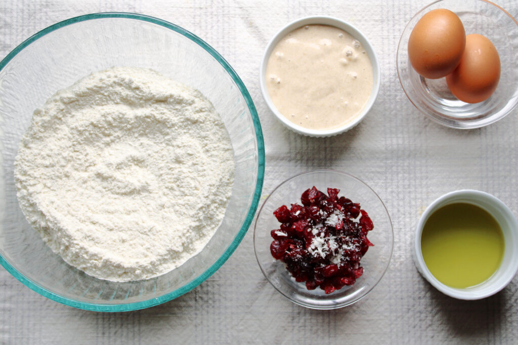 sourdough discard cranberry coconut muffin ingredients.