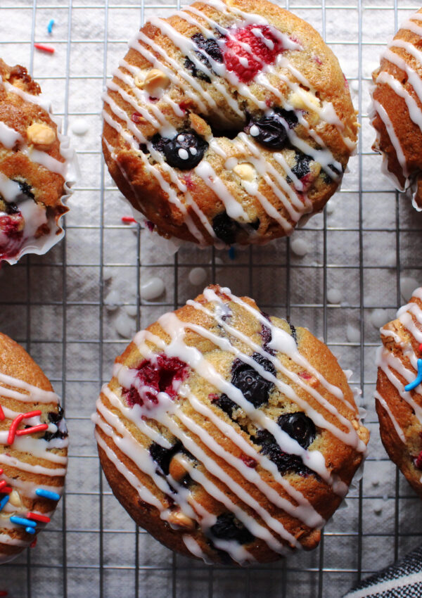 The Best Patriotic Sourdough Muffins (Red, White, and Blue)
