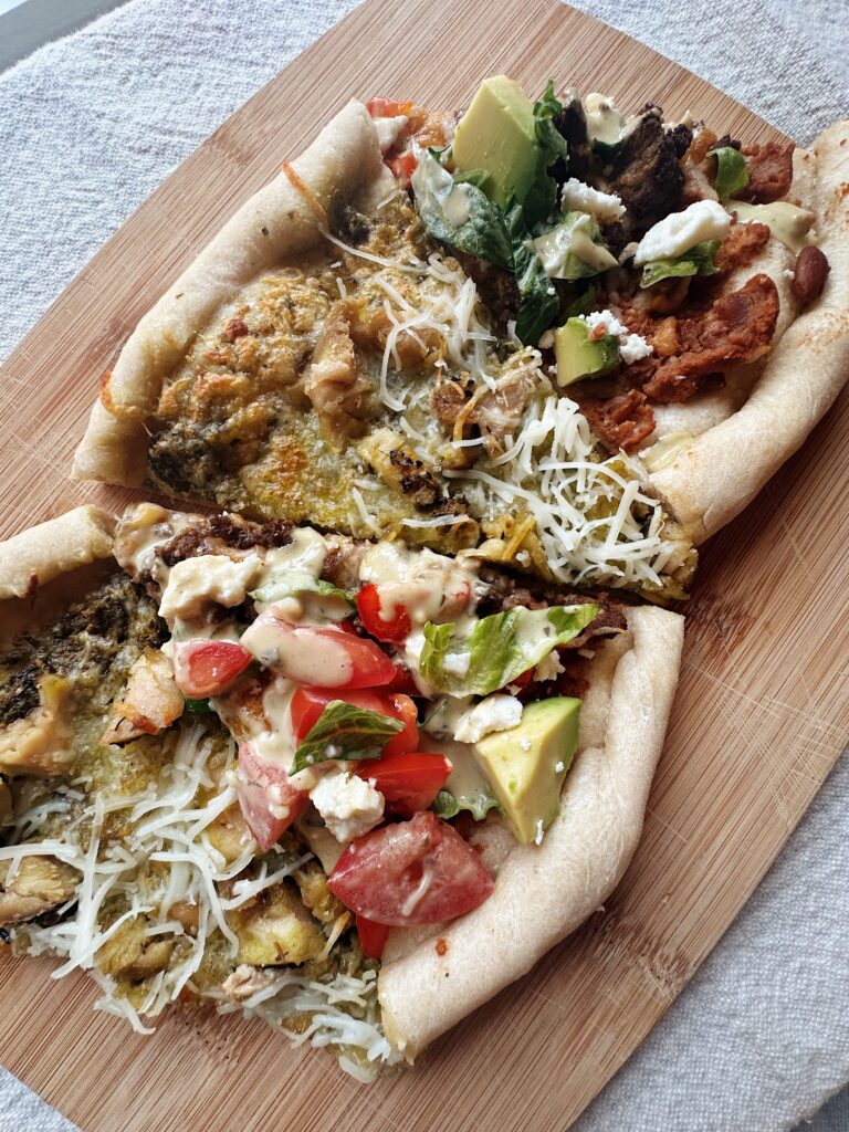 Sourdough pizza on a cutting board