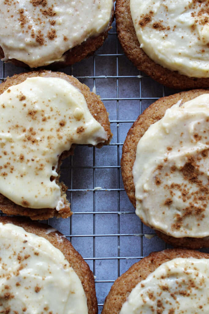sourdough discard pumpkin spice cookies cooling after baking.