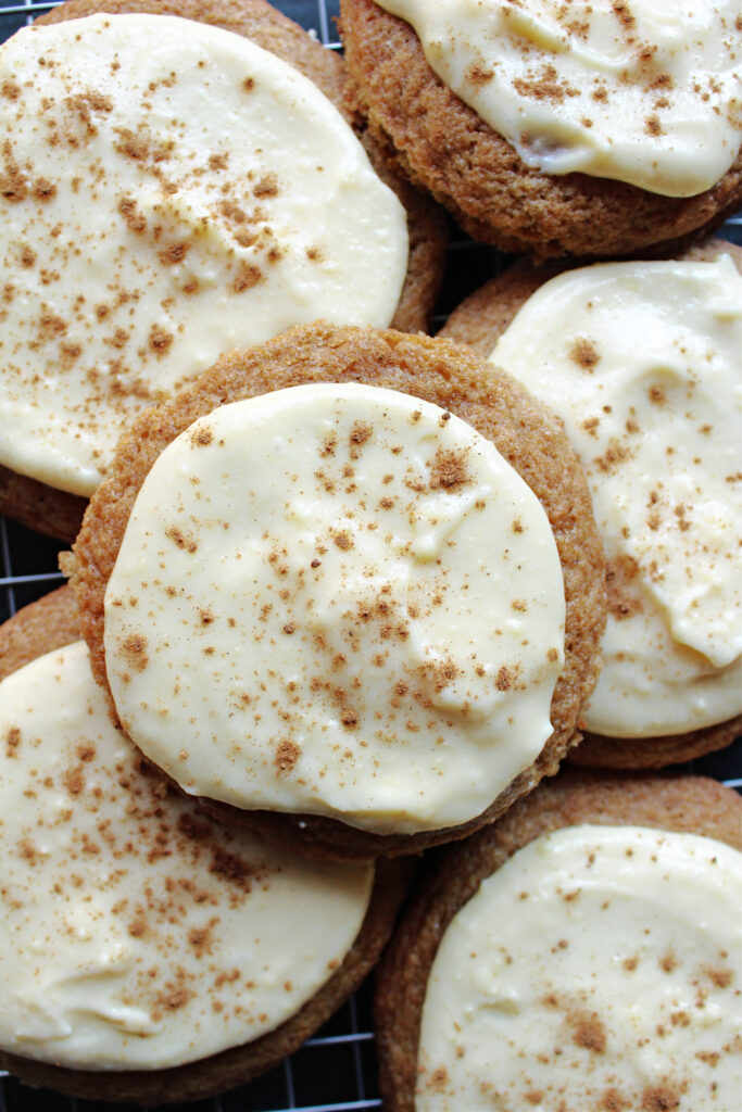 sourdough discard pumpkin spice cookies on a cooling rack.