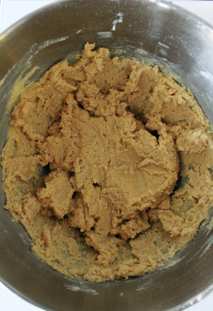 sugar cookie dough mixed up in a bowl.