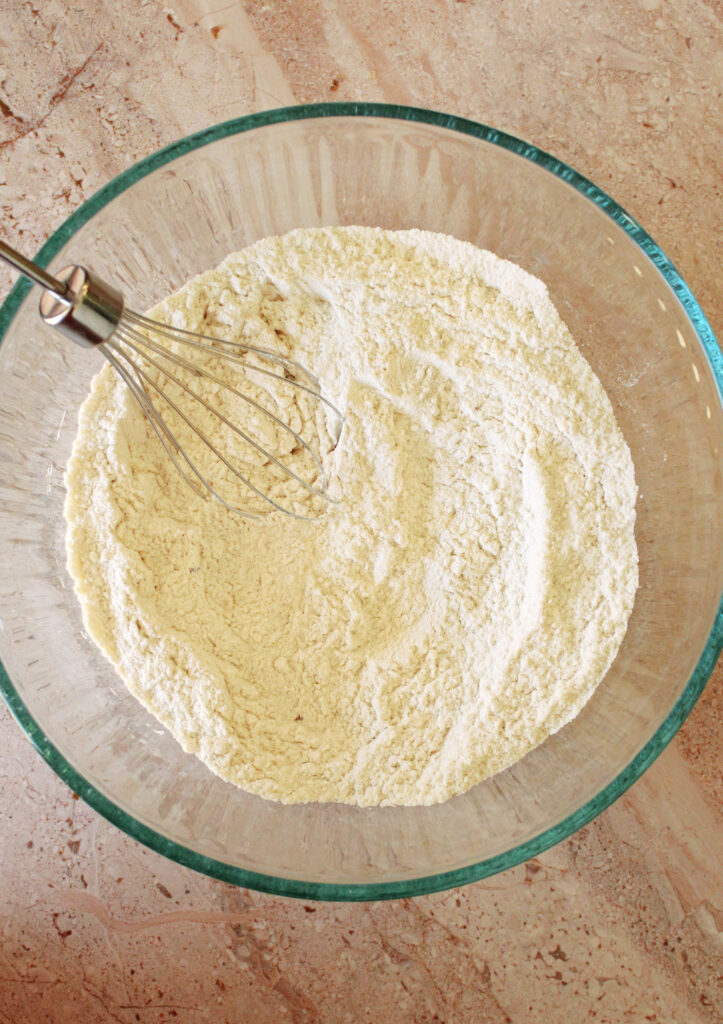Dry ingredients for banana bread in a bowl.