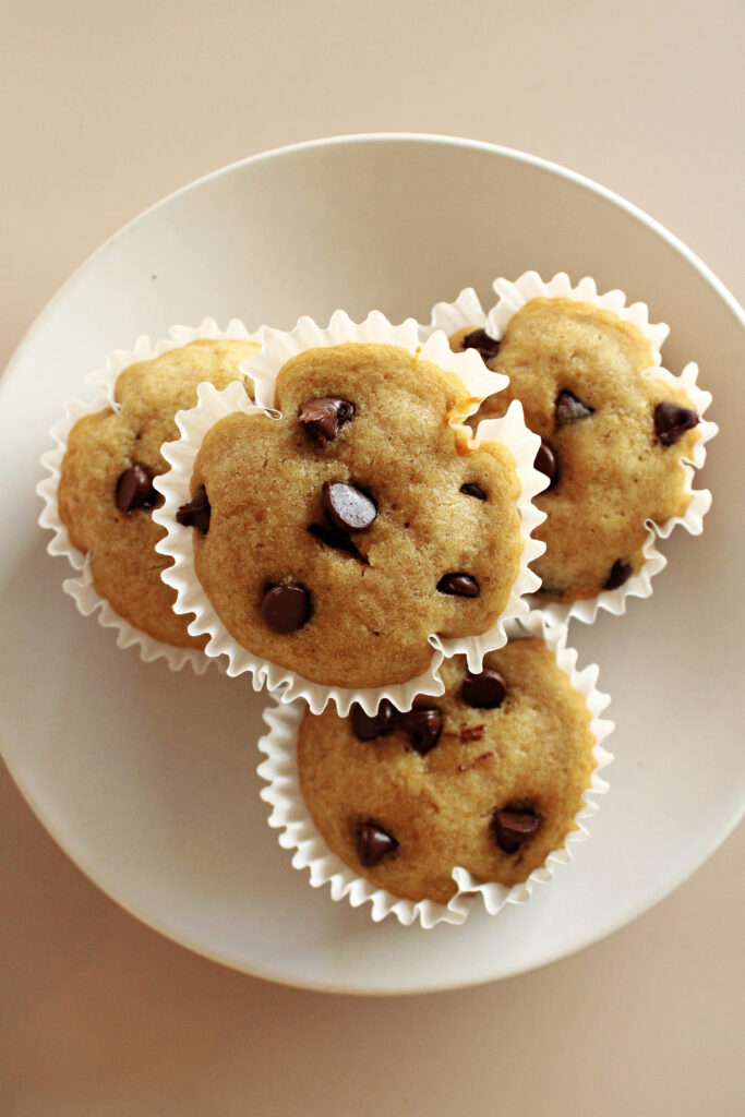 Baked sourdough chocolate chip muffins.