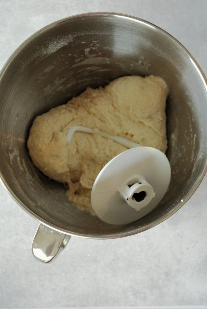 jalapeno popper sourdough in a mixing bowl.
