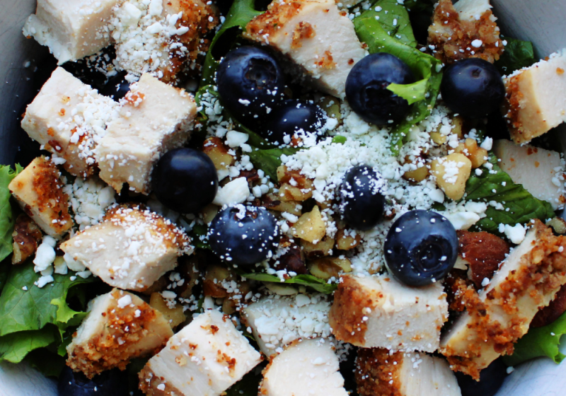 Simple Blueberry and Feta Salad with Oven Roasted Chicken