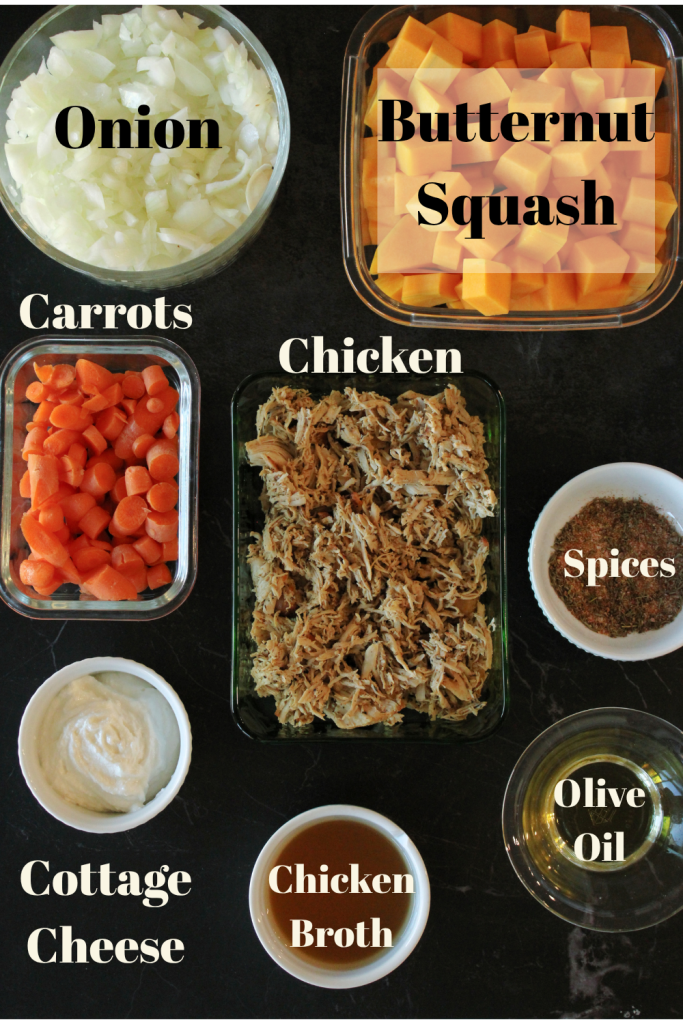 Butternut squash and chicken soup ingredients.