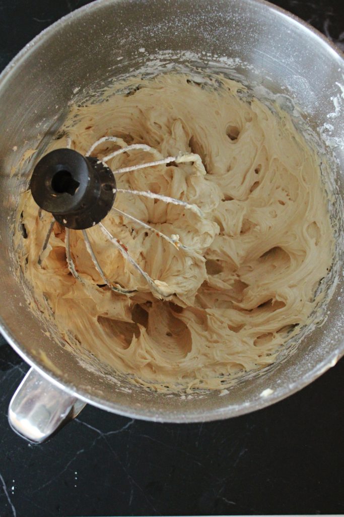 Cookie butter frosting in a mixing bowl.