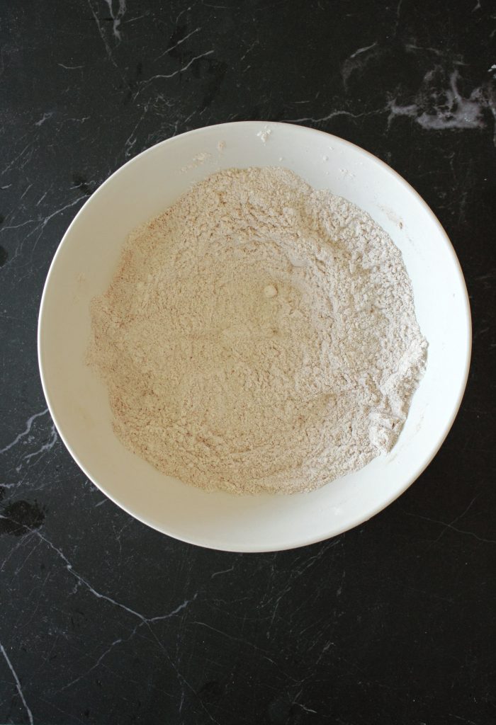 Dry ingredients in a bowl for Halloween Monster Ice Cream Sandwiches.