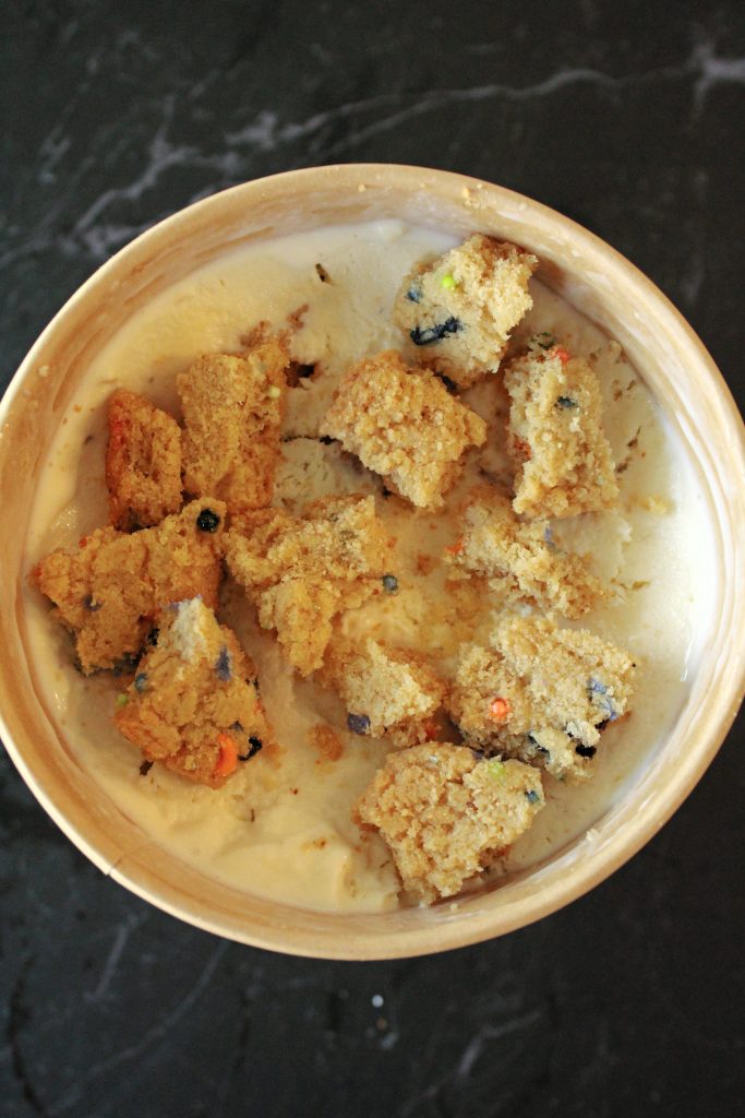 Leftover ice cream and cookies stored from the Halloween Monster Ice Cream Sandwiches.