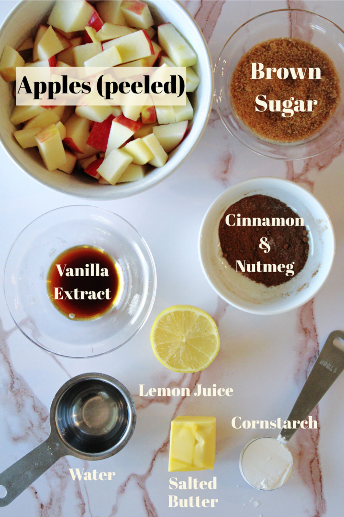 Ingredients for the apple pie filling for the best apple pie ice cream recipe.