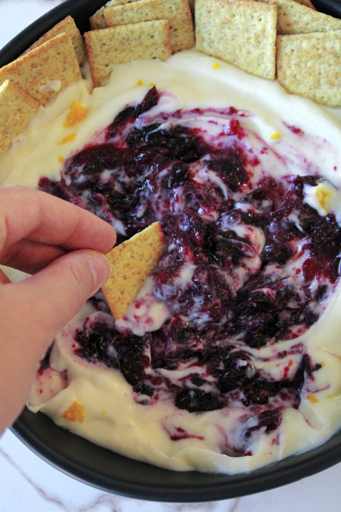 The cranberry orange jam mixed into the holiday whipped ricotta.